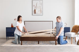 DHP Cologne Wood Bed Frame with Upholstered Headboard - Walnut - Queen
