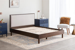 DHP Cologne Wood Bed Frame with Upholstered Headboard - Walnut - Queen
