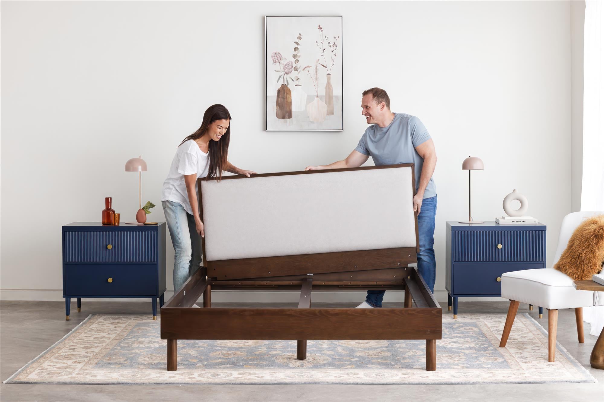 DHP Cologne Wood Bed Frame with Upholstered Headboard - Walnut - Queen