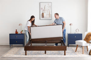 DHP Cologne Wood Bed Frame with Upholstered Headboard - Walnut - Queen