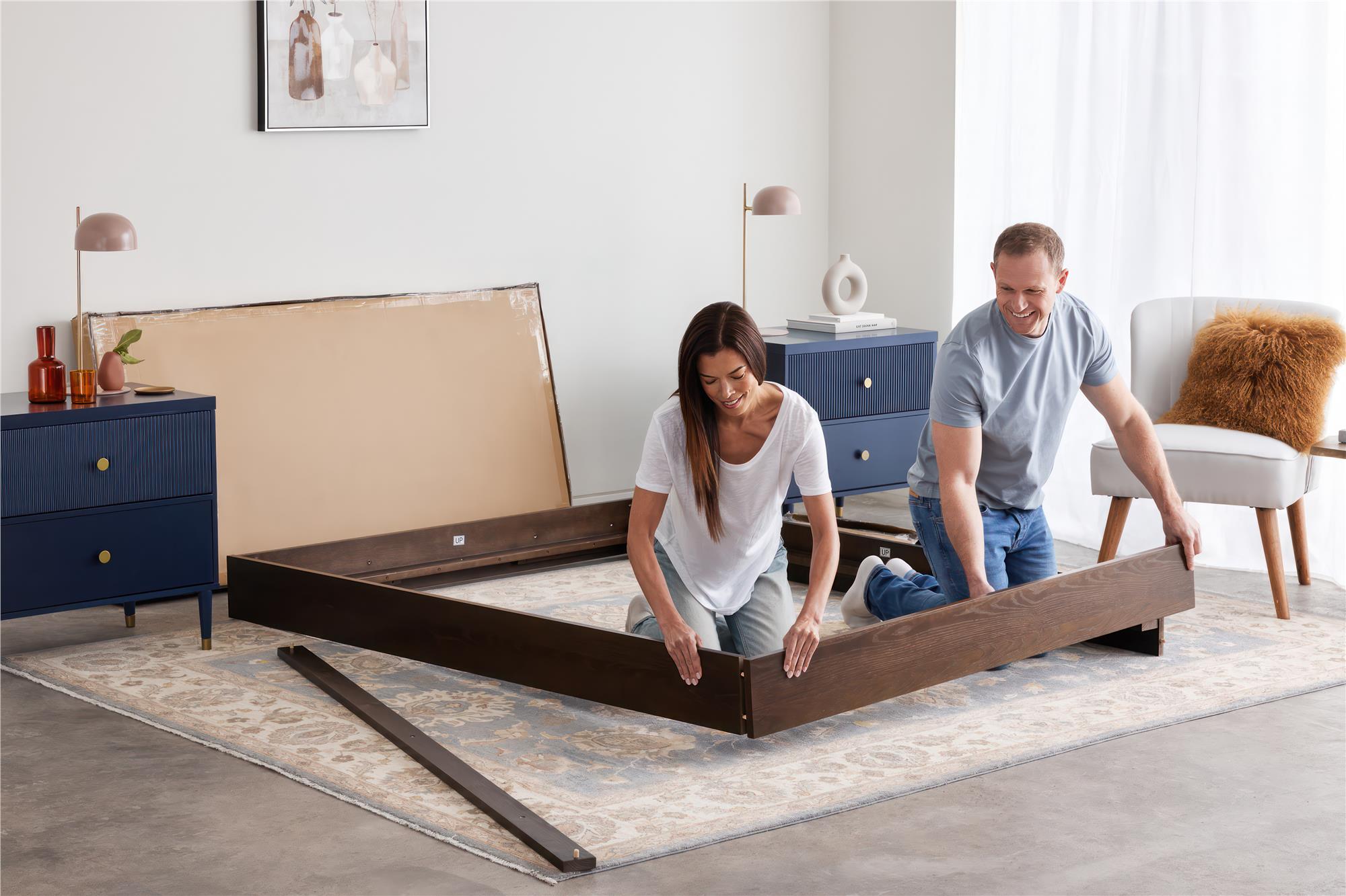 DHP Cologne Wood Bed Frame with Upholstered Headboard - Walnut - Queen