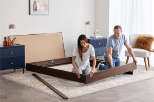 DHP Cologne Wood Bed Frame with Upholstered Headboard - Walnut - Queen