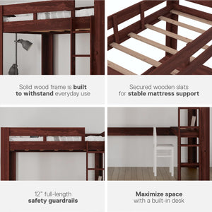 DHP Jaymee Kids' Wood Loft Bed with Desk - Deep Walnut - Twin