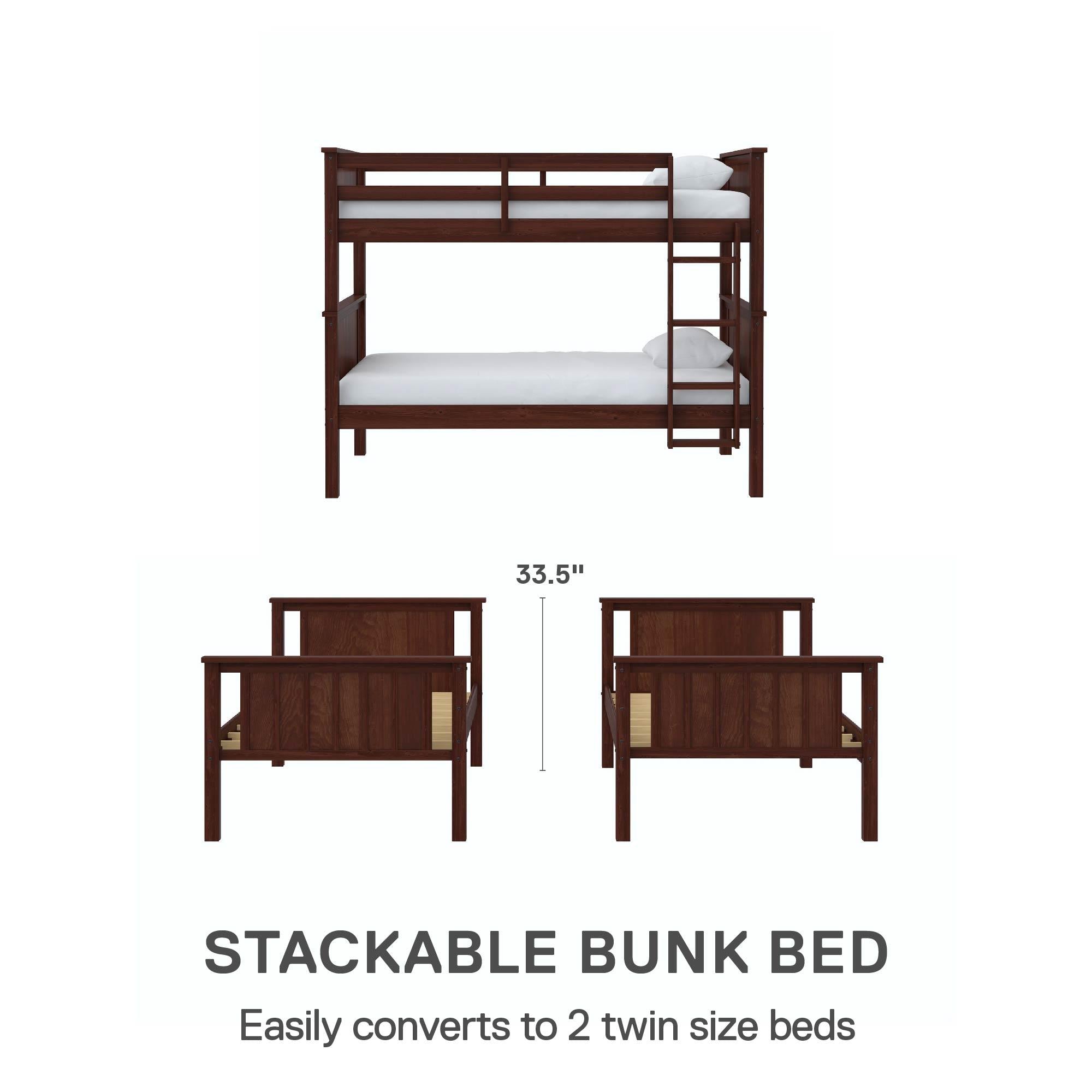 DHP Bailen Kid's Wood Bunk Bed - Deep Walnut - Twin-Over-Twin