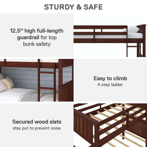 DHP Bailen Kid's Wood Bunk Bed - Deep Walnut - Twin-Over-Twin