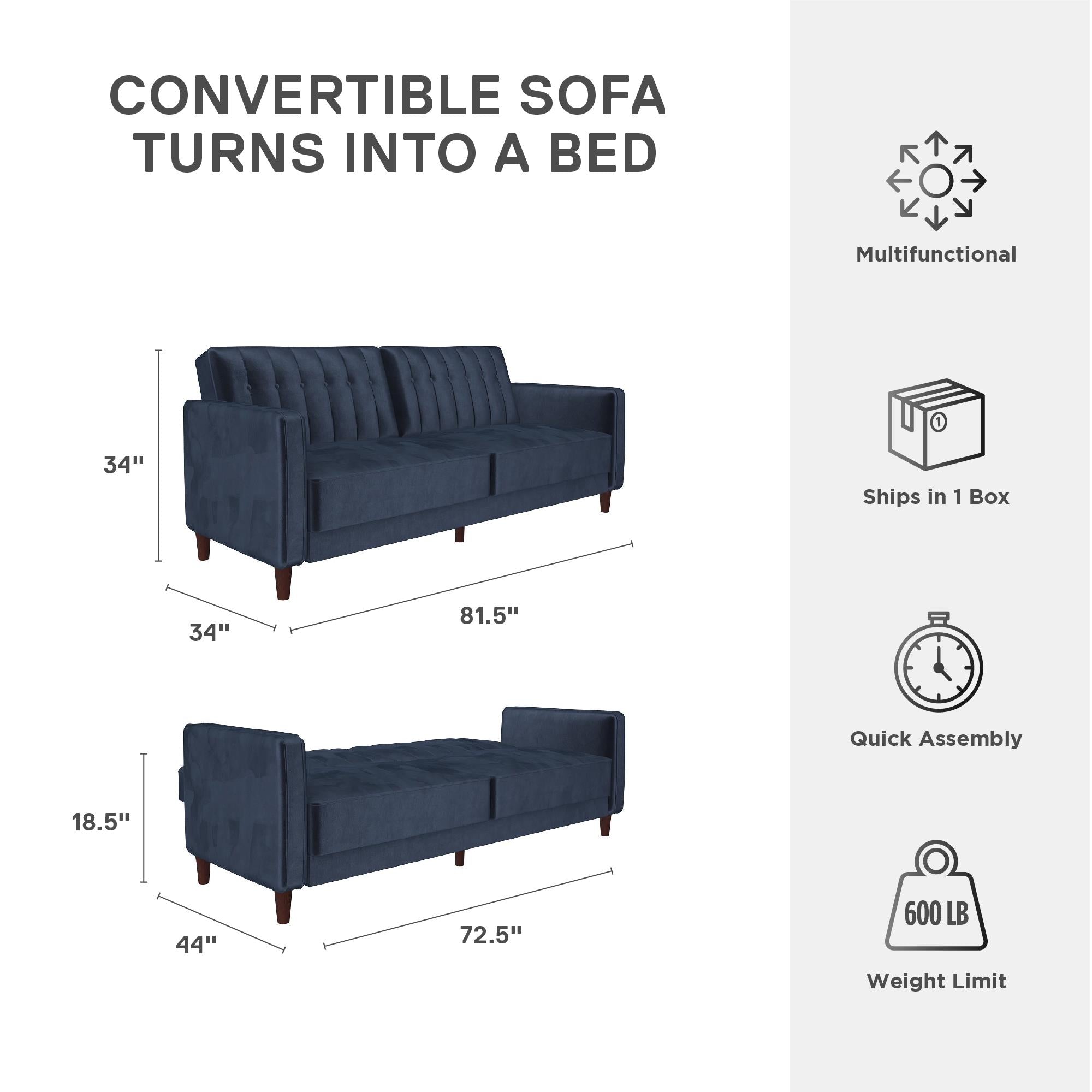 DHP Pin Tufted Futon Sofa Bed - Blue