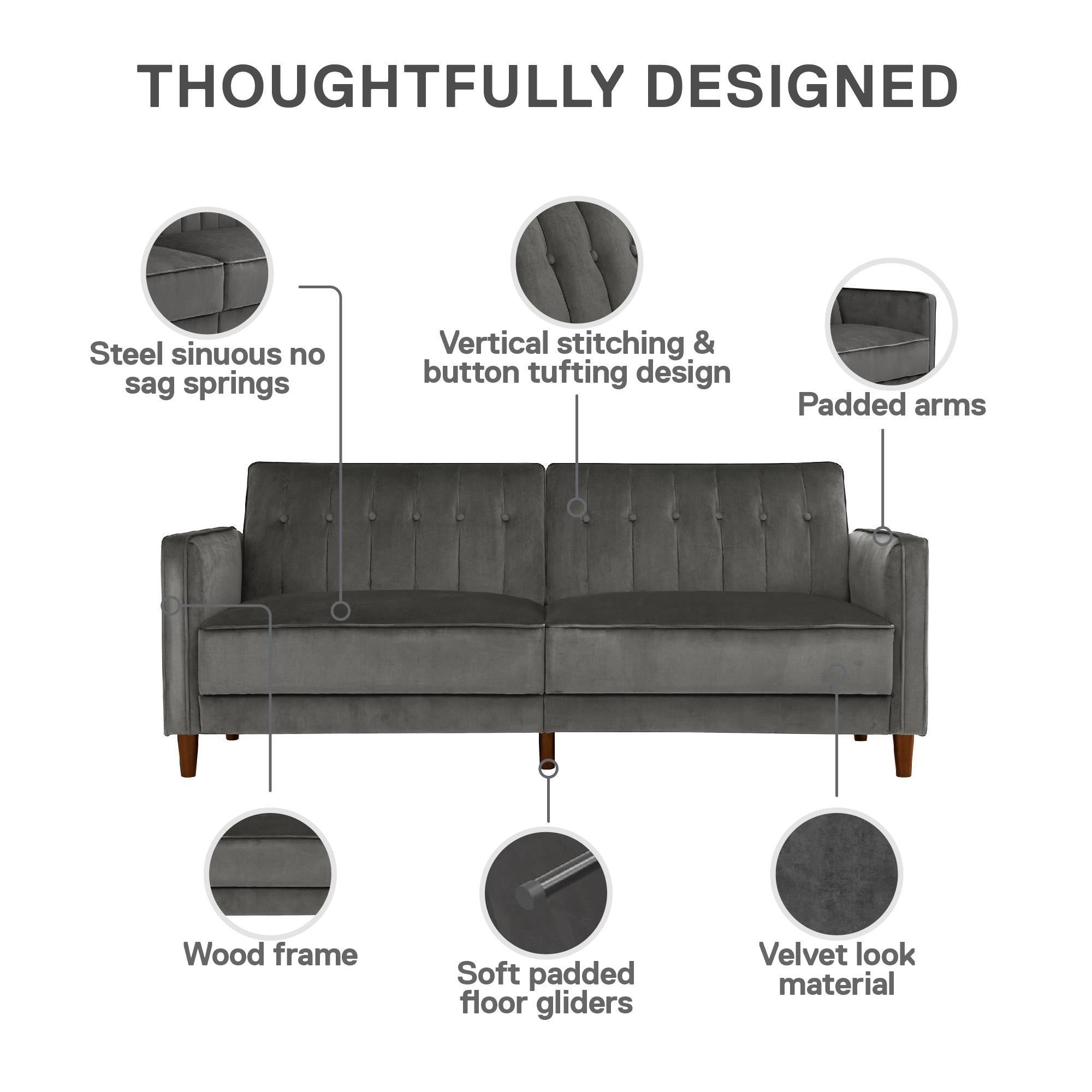 DHP Pin Tufted Futon Sofa Bed - Dark Gray