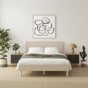 DHP Cologne Wood Bed Frame with Wood Headboard - Light Oak - Queen