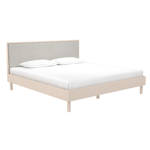 DHP Cologne Wood Bed Frame with Upholstered Headboard - Light Oak - King