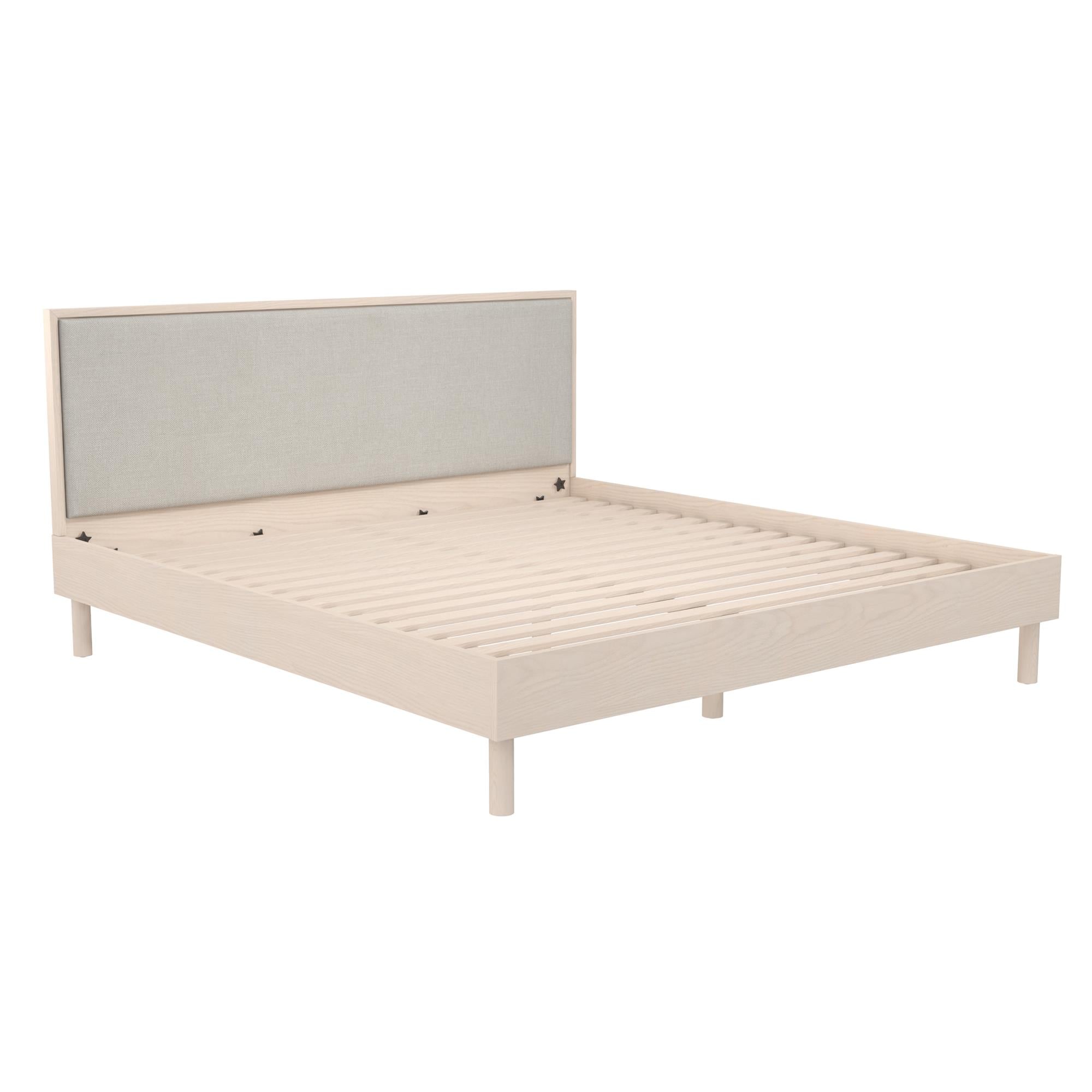 DHP Cologne Wood Bed Frame with Upholstered Headboard - Light Oak - King