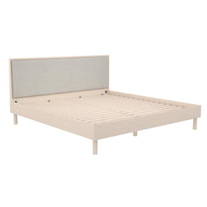 DHP Cologne Wood Bed Frame with Upholstered Headboard - Light Oak - King