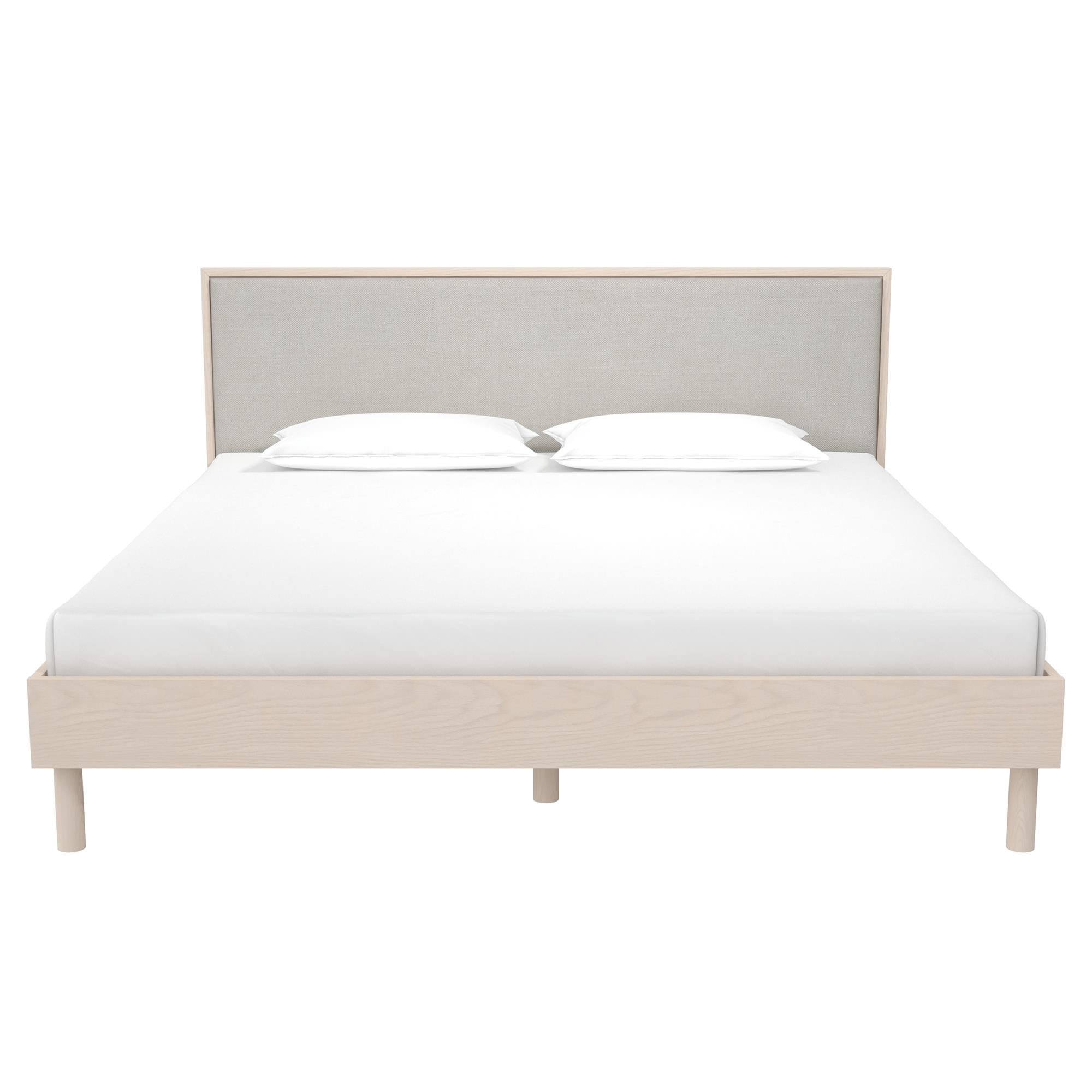 DHP Cologne Wood Bed Frame with Upholstered Headboard - Light Oak - King