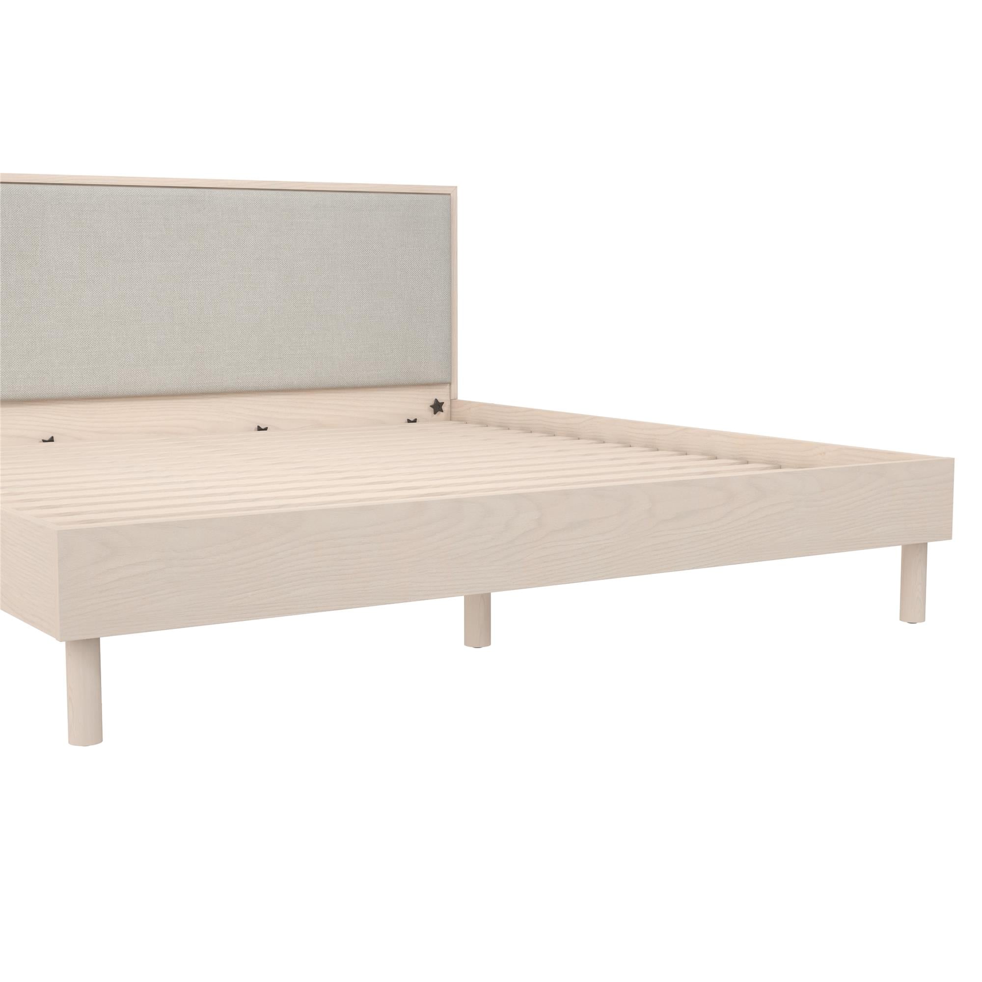 DHP Cologne Wood Bed Frame with Upholstered Headboard - Light Oak - King
