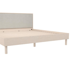 DHP Cologne Wood Bed Frame with Upholstered Headboard - Light Oak - King