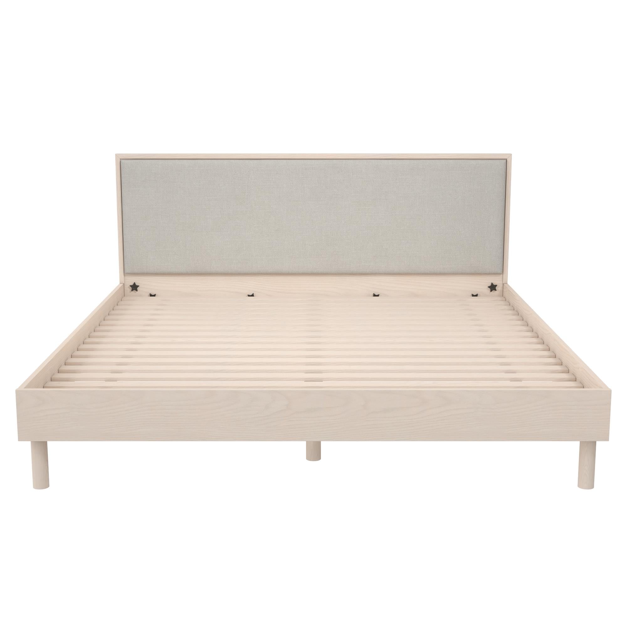 DHP Cologne Wood Bed Frame with Upholstered Headboard - Light Oak - King