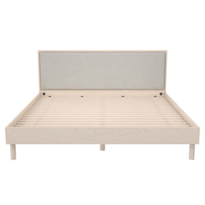 DHP Cologne Wood Bed Frame with Upholstered Headboard - Light Oak - King