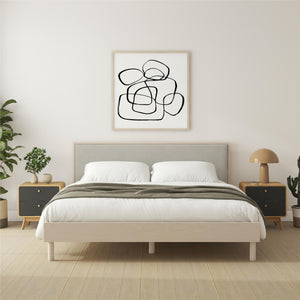 DHP Cologne Wood Bed Frame with Upholstered Headboard - Light Oak - King