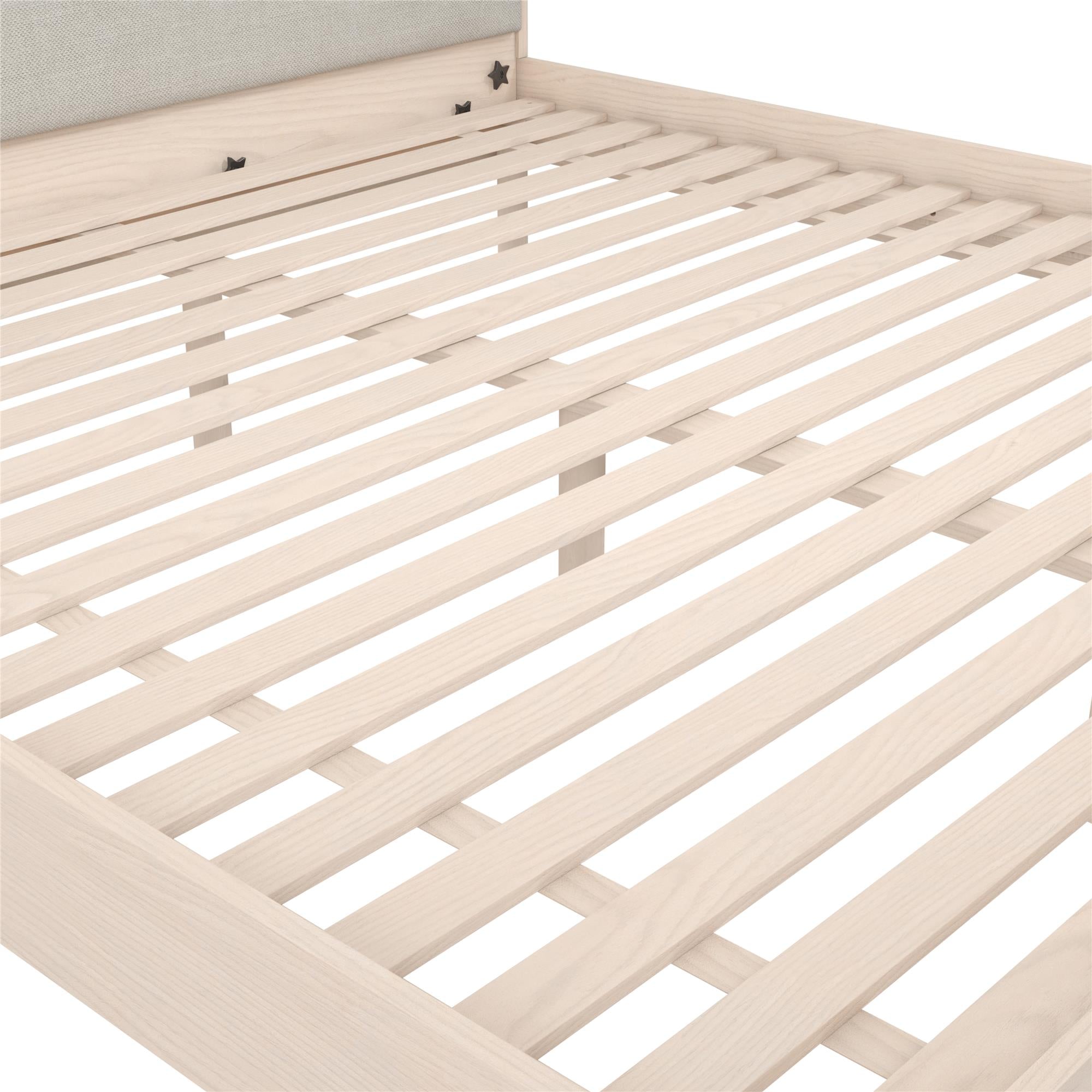 DHP Cologne Wood Bed Frame with Upholstered Headboard - Light Oak - King