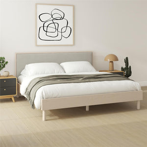 DHP Cologne Wood Bed Frame with Upholstered Headboard - Light Oak - King
