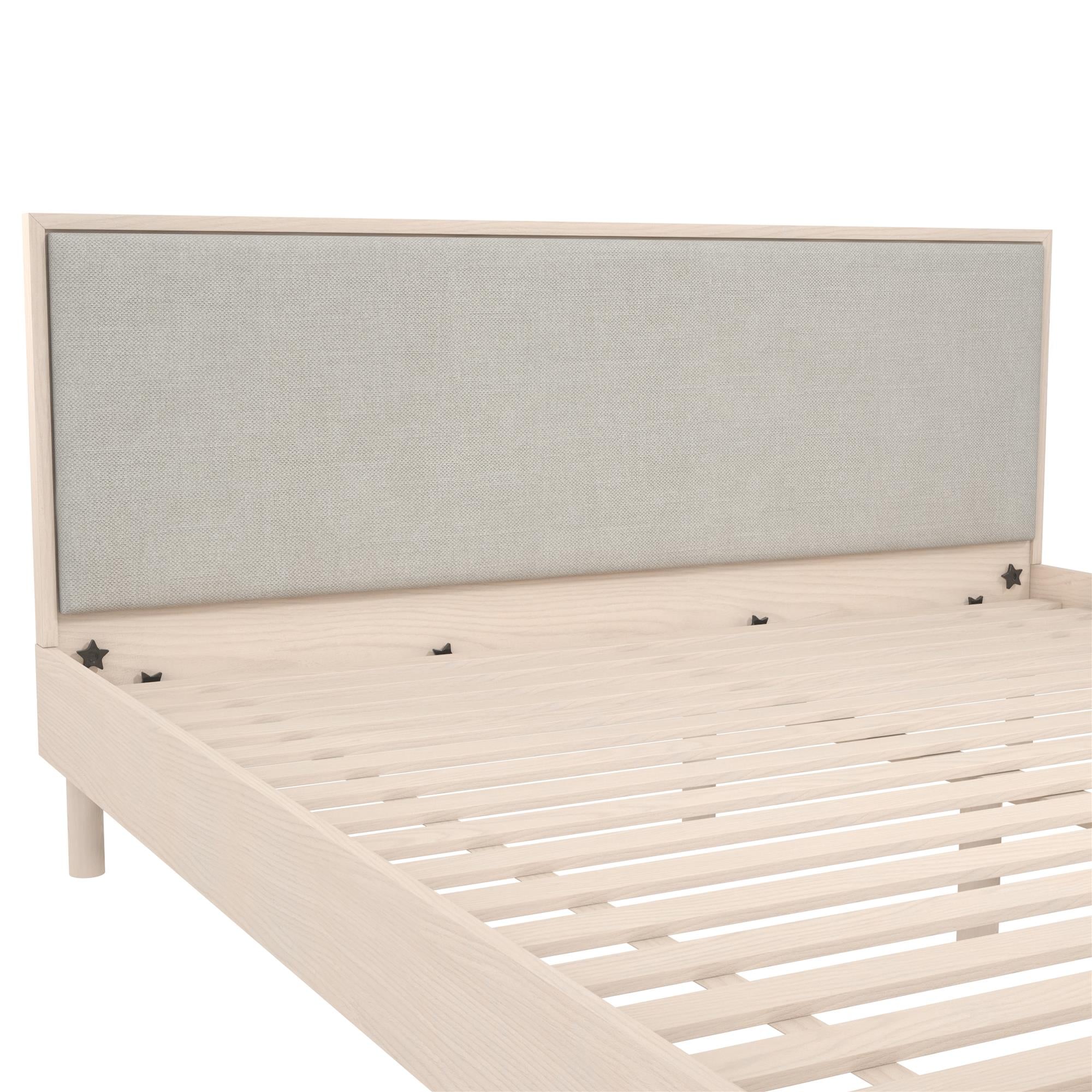 DHP Cologne Wood Bed Frame with Upholstered Headboard - Light Oak - King