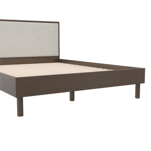 DHP Cologne Wood Bed Frame with Upholstered Headboard - Walnut - Queen
