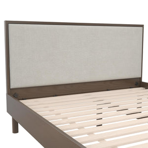DHP Cologne Wood Bed Frame with Upholstered Headboard - Walnut - Queen