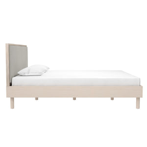 DHP Cologne Wood Bed Frame with Upholstered Headboard - Light Oak - Queen