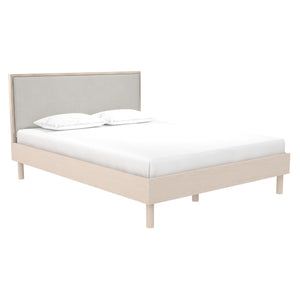 DHP Cologne Wood Bed Frame with Upholstered Headboard - Light Oak - Queen