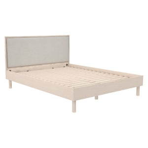 DHP Cologne Wood Bed Frame with Upholstered Headboard - Light Oak - Queen