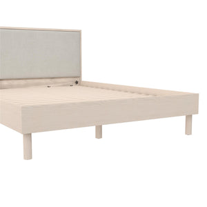 DHP Cologne Wood Bed Frame with Upholstered Headboard - Light Oak - Queen