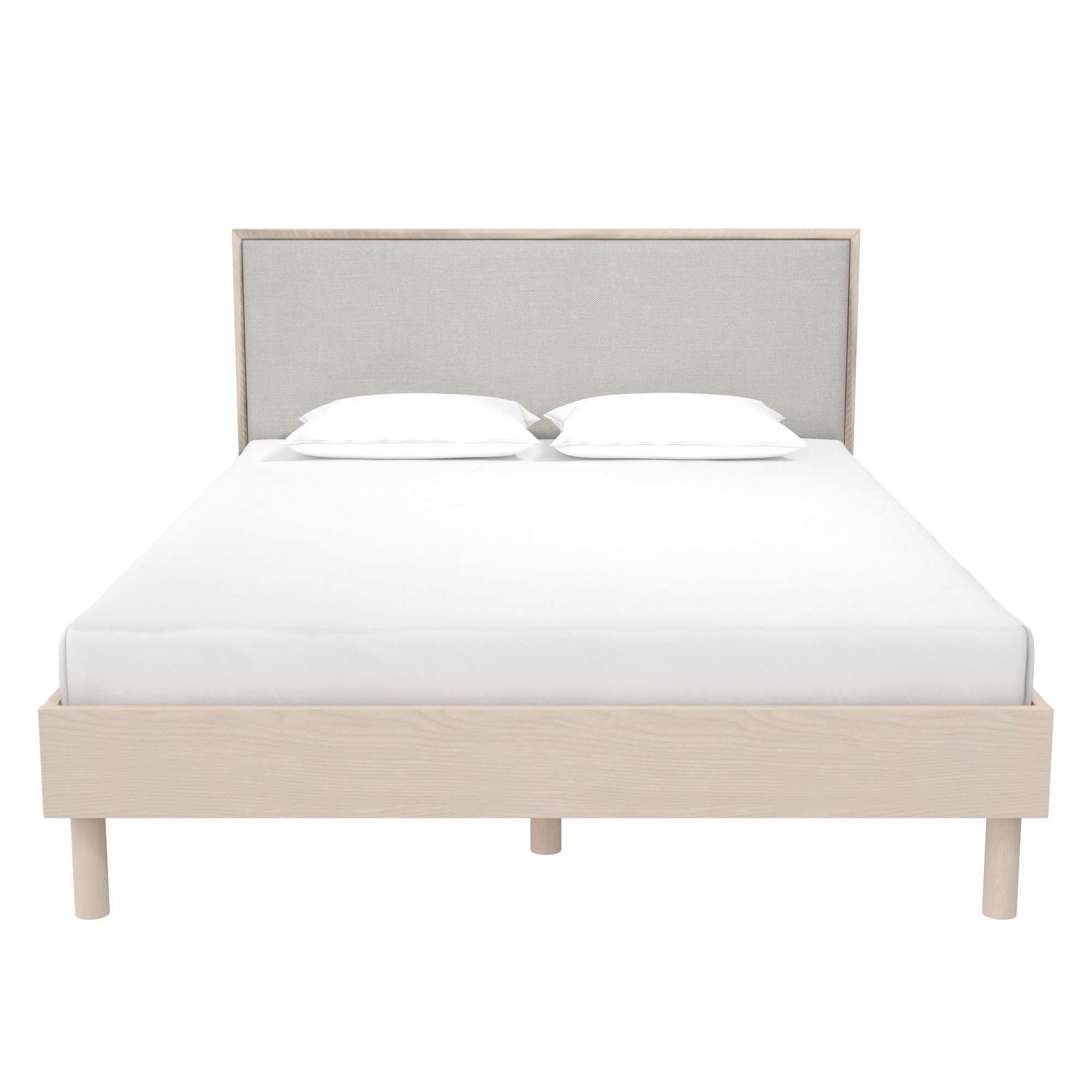 DHP Cologne Wood Bed Frame with Upholstered Headboard - Light Oak - Queen