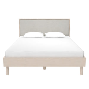 DHP Cologne Wood Bed Frame with Upholstered Headboard - Light Oak - Queen
