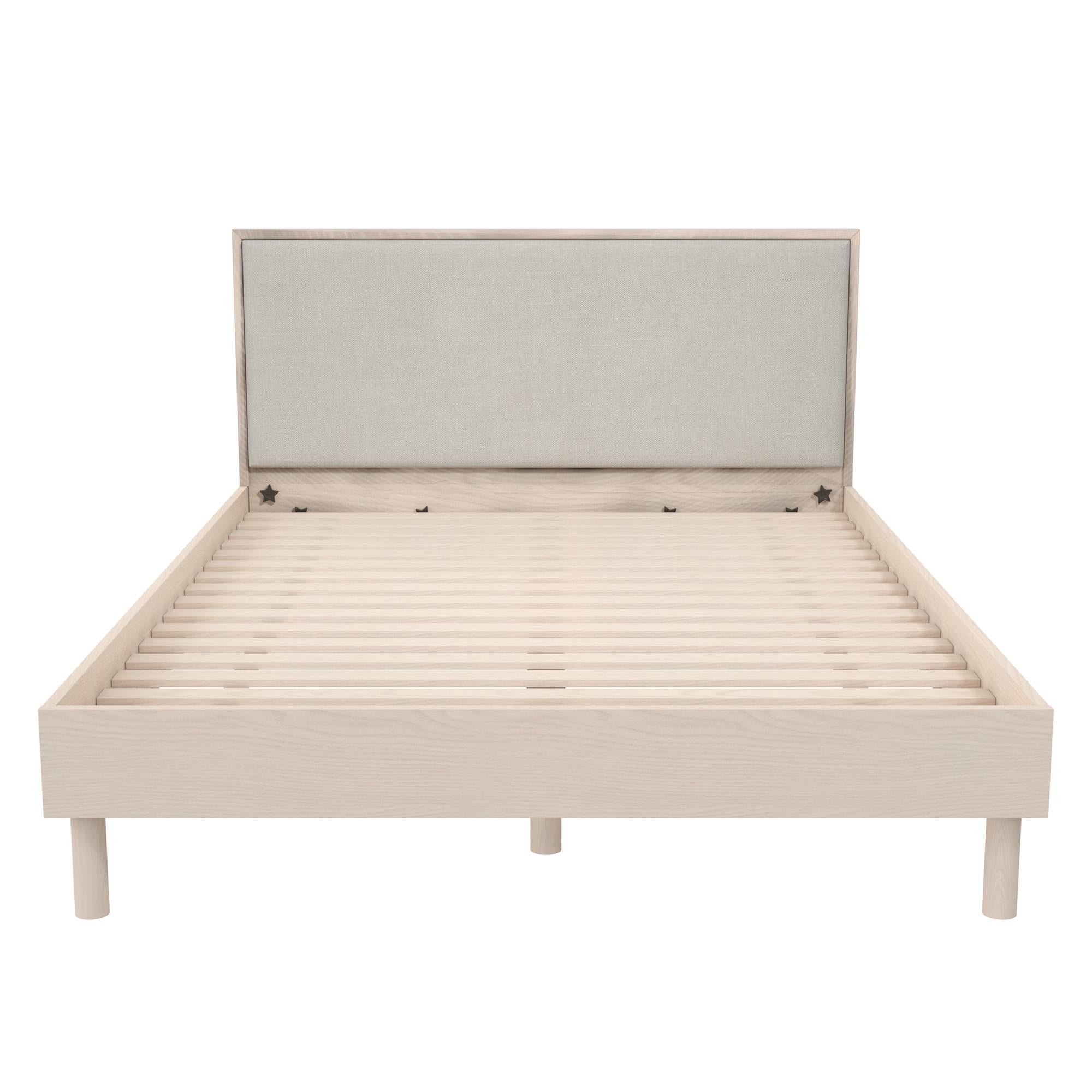 DHP Cologne Wood Bed Frame with Upholstered Headboard - Light Oak - Queen
