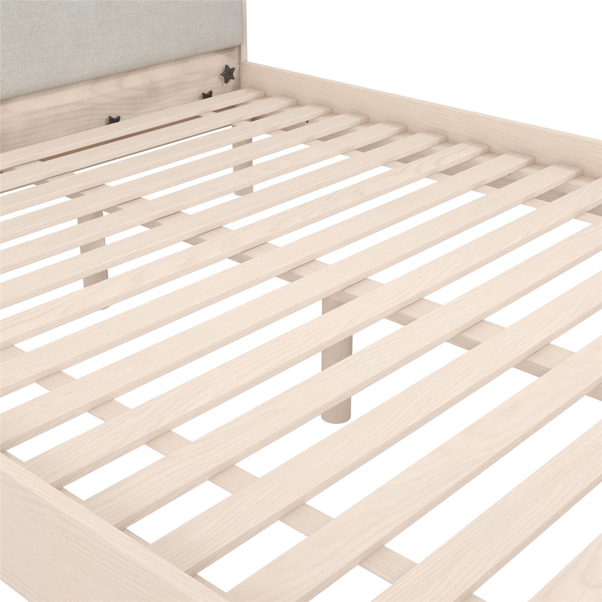DHP Cologne Wood Bed Frame with Upholstered Headboard - Light Oak - Queen