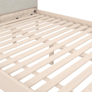DHP Cologne Wood Bed Frame with Upholstered Headboard - Light Oak - Queen