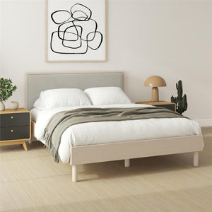 DHP Cologne Wood Bed Frame with Upholstered Headboard - Light Oak - Queen