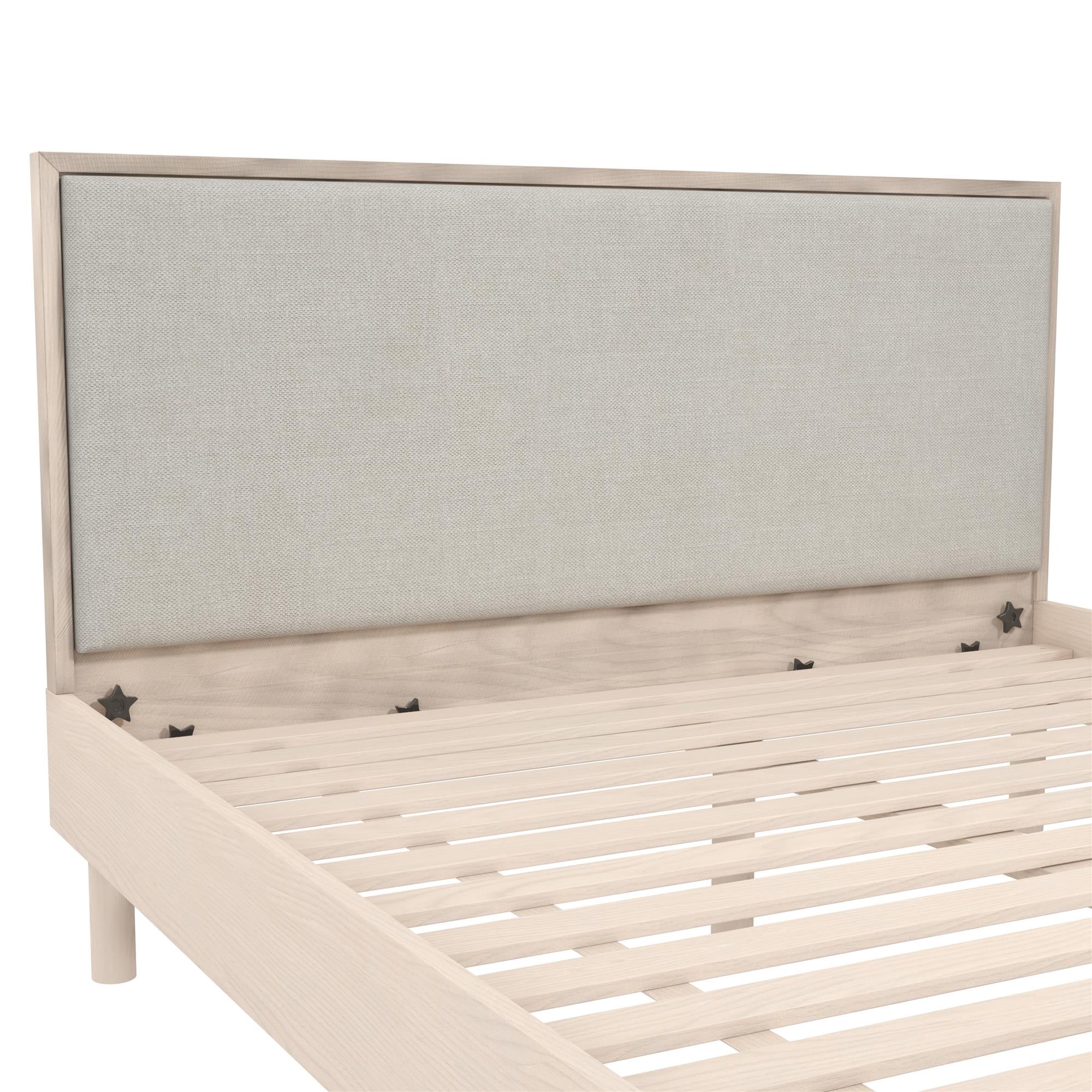 DHP Cologne Wood Bed Frame with Upholstered Headboard - Light Oak - Queen