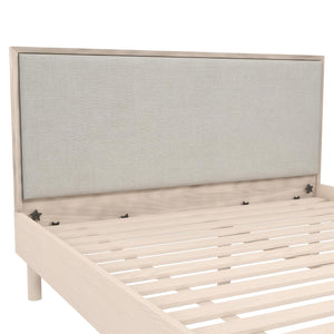 DHP Cologne Wood Bed Frame with Upholstered Headboard - Light Oak - Queen