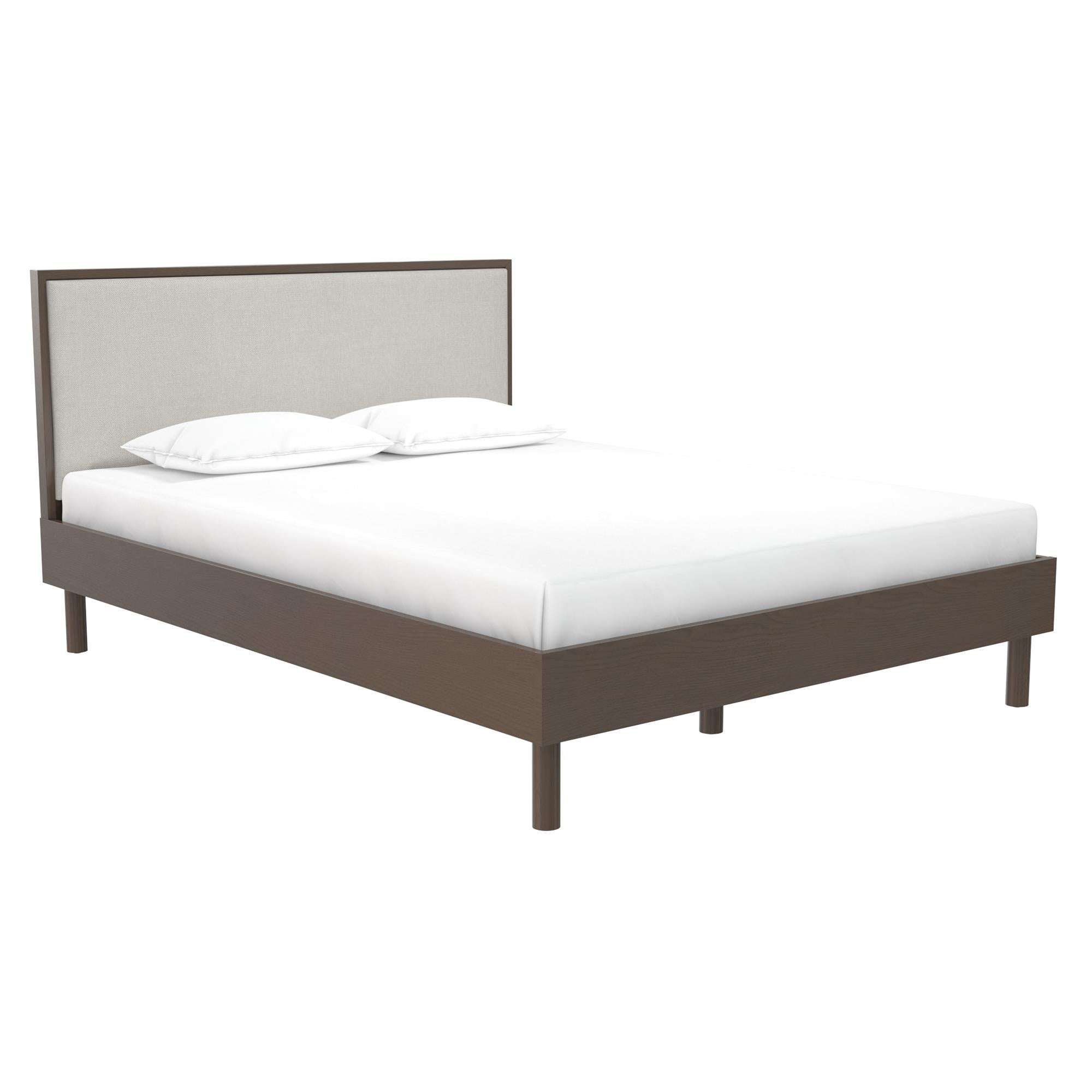 DHP Cologne Wood Bed Frame with Upholstered Headboard - Walnut - Queen