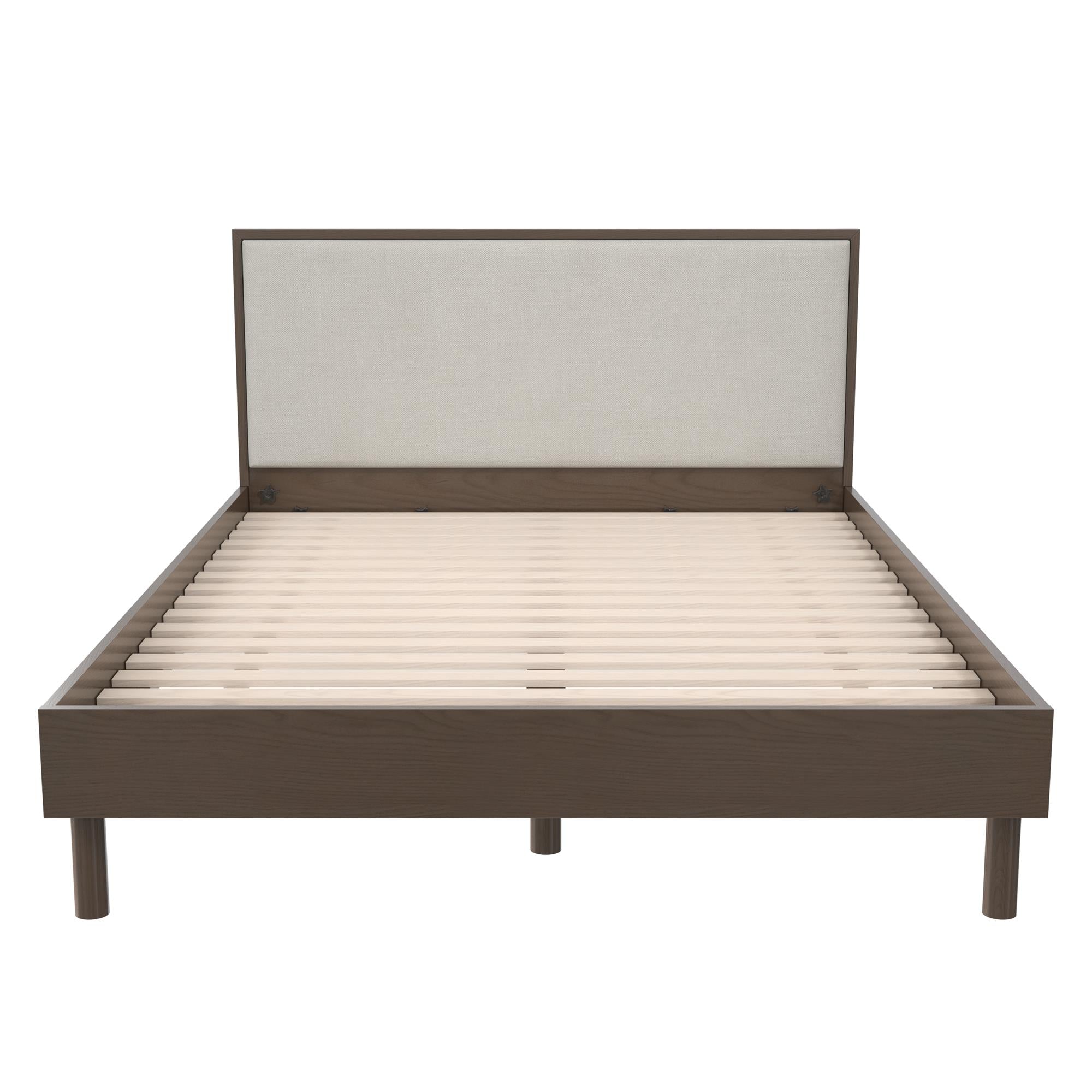 DHP Cologne Wood Bed Frame with Upholstered Headboard - Walnut - Queen
