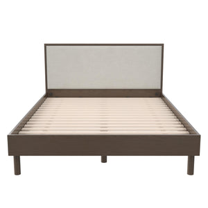 DHP Cologne Wood Bed Frame with Upholstered Headboard - Walnut - Queen