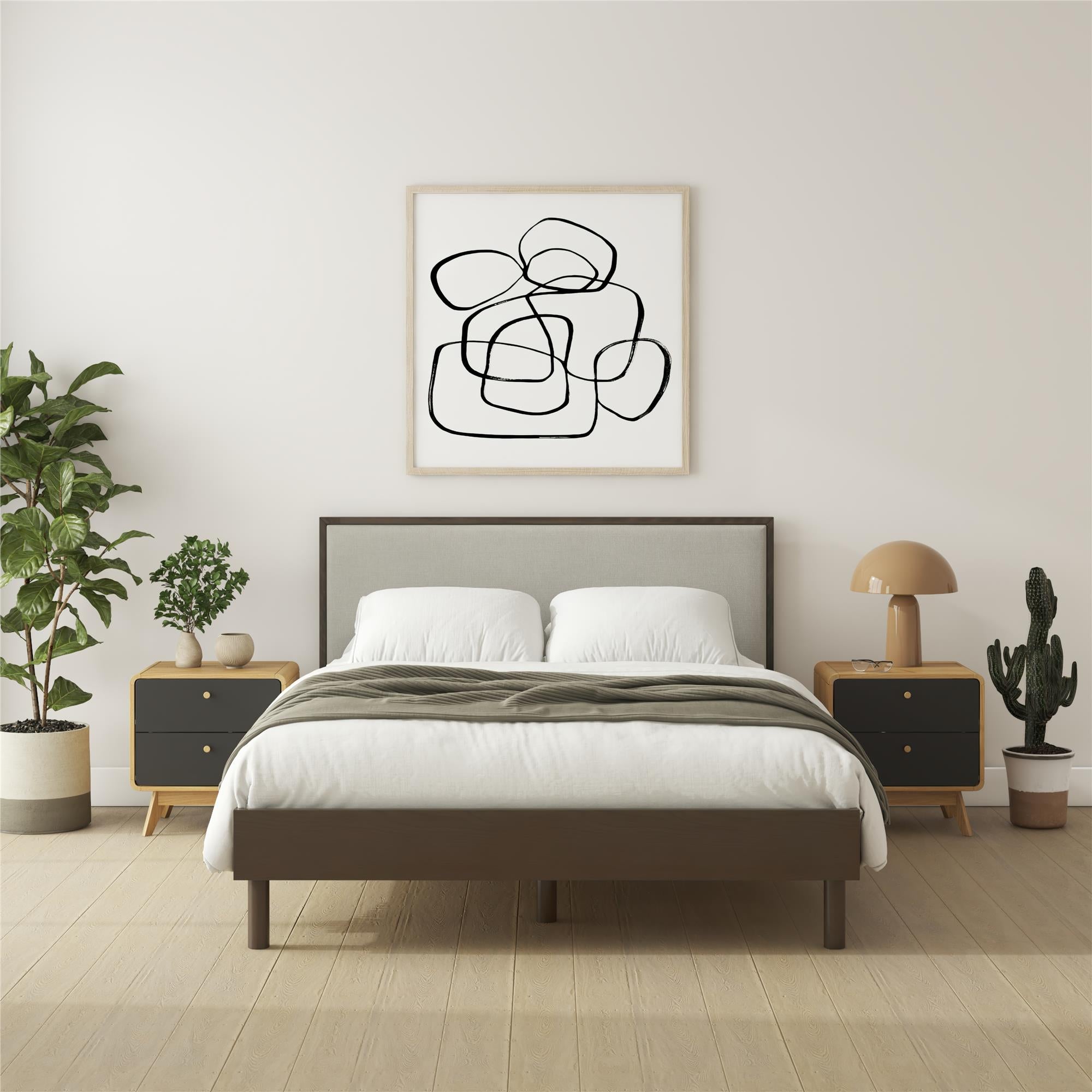 DHP Cologne Wood Bed Frame with Upholstered Headboard - Walnut - Queen