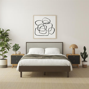 DHP Cologne Wood Bed Frame with Upholstered Headboard - Walnut - Queen