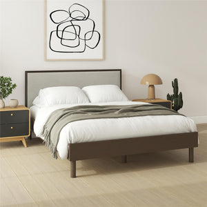 DHP Cologne Wood Bed Frame with Upholstered Headboard - Walnut - Queen
