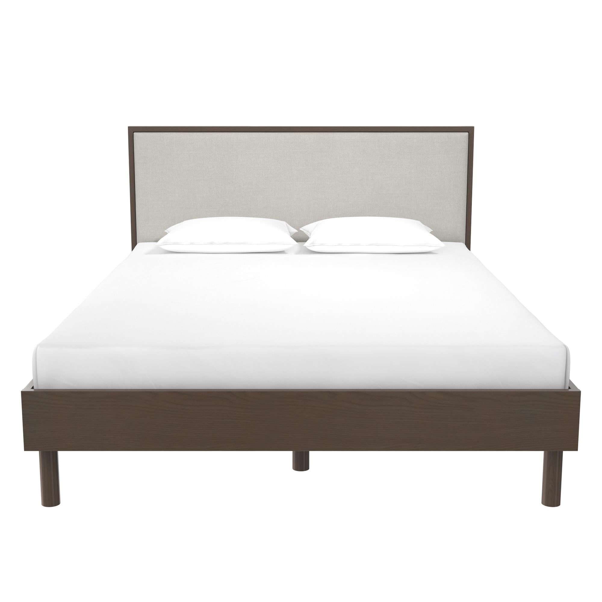 DHP Cologne Wood Bed Frame with Upholstered Headboard - Walnut - Queen