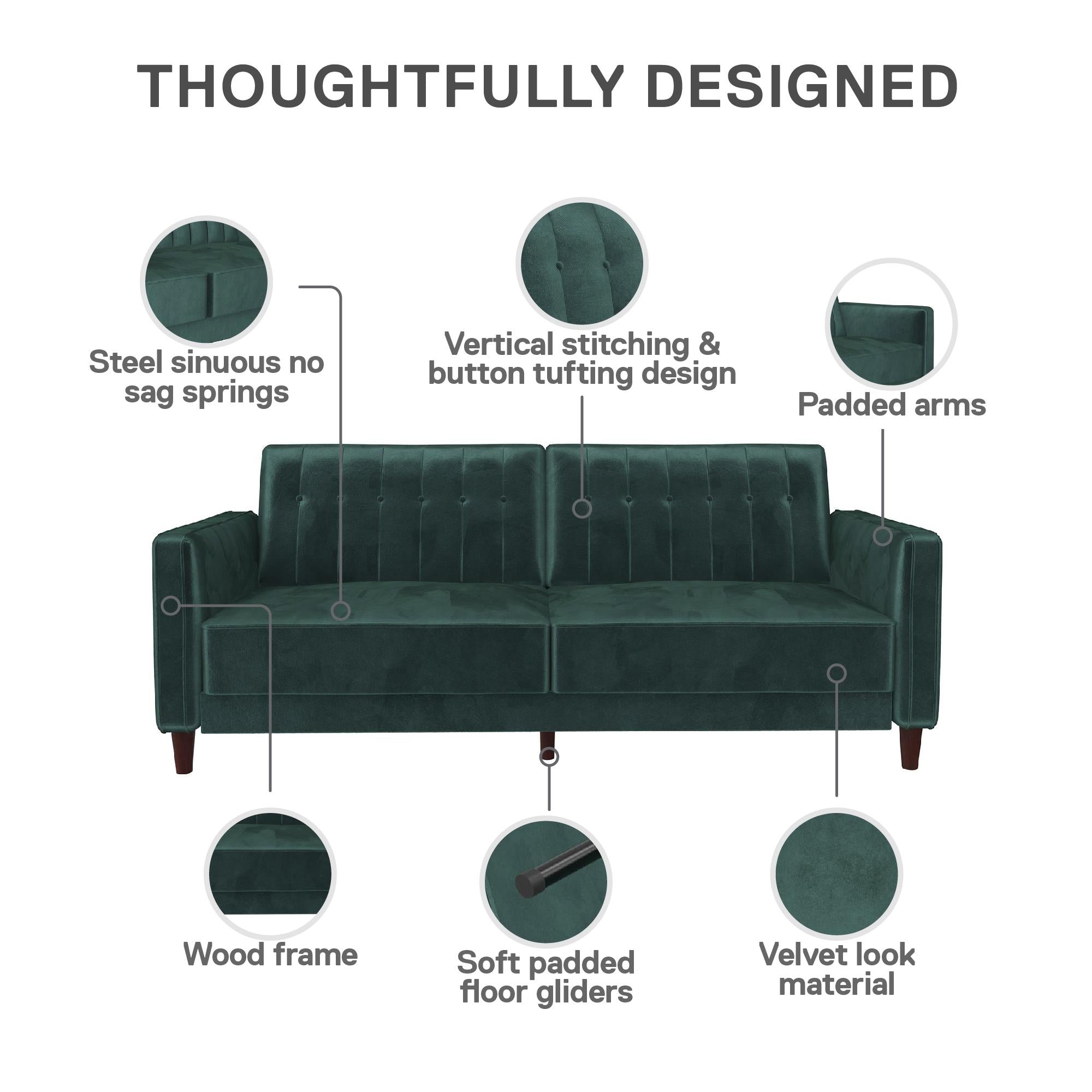 DHP Pin Tufted Futon Sofa Bed - Green