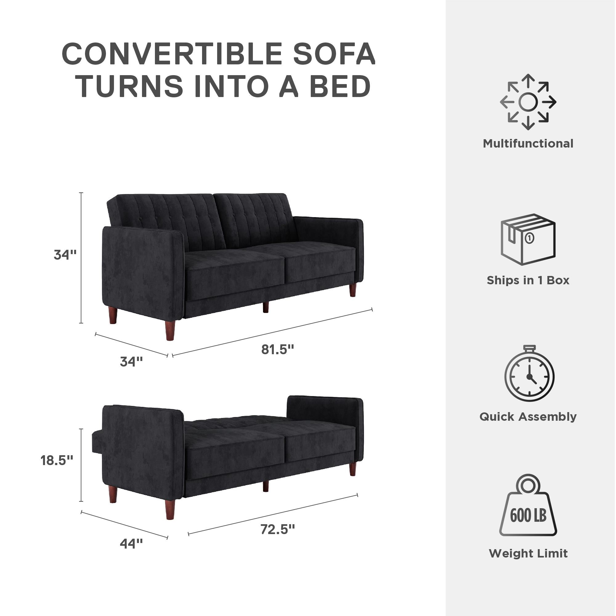 DHP Pin Tufted Futon Sofa Bed - Black