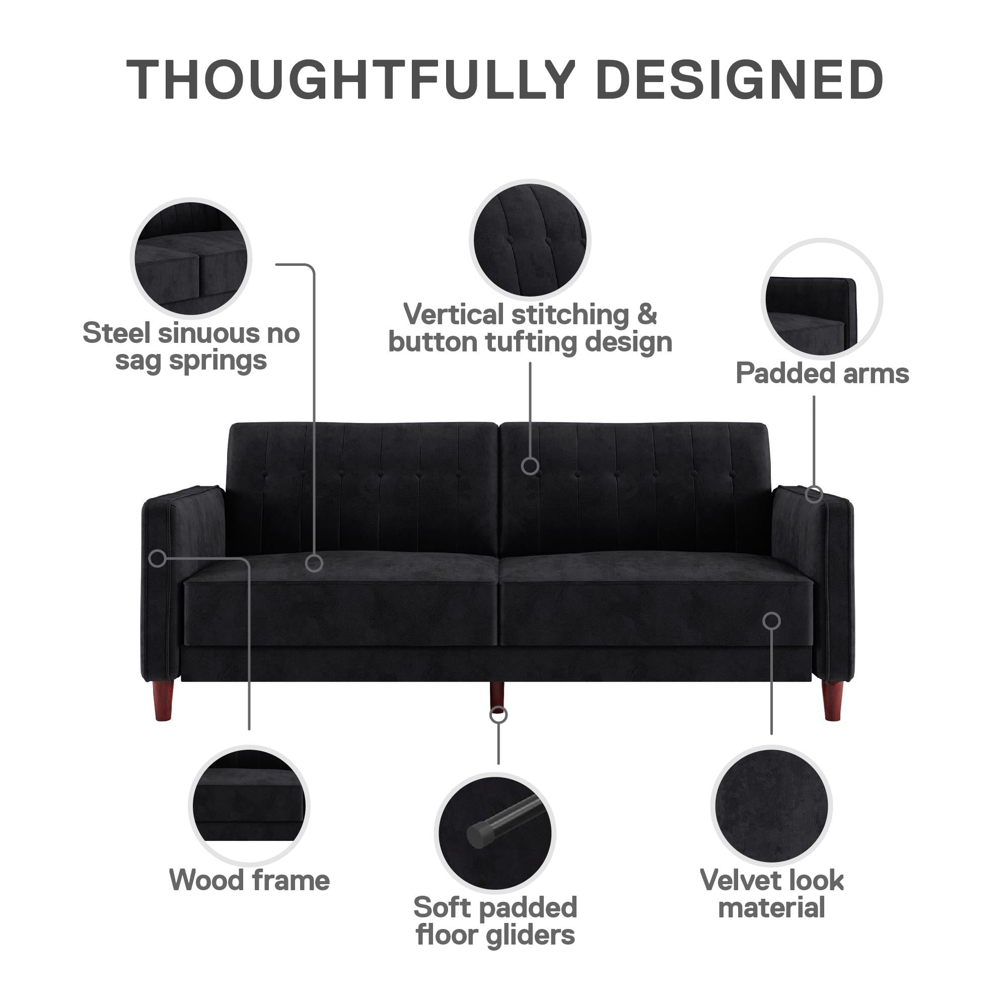 DHP Pin Tufted Futon Sofa Bed - Black
