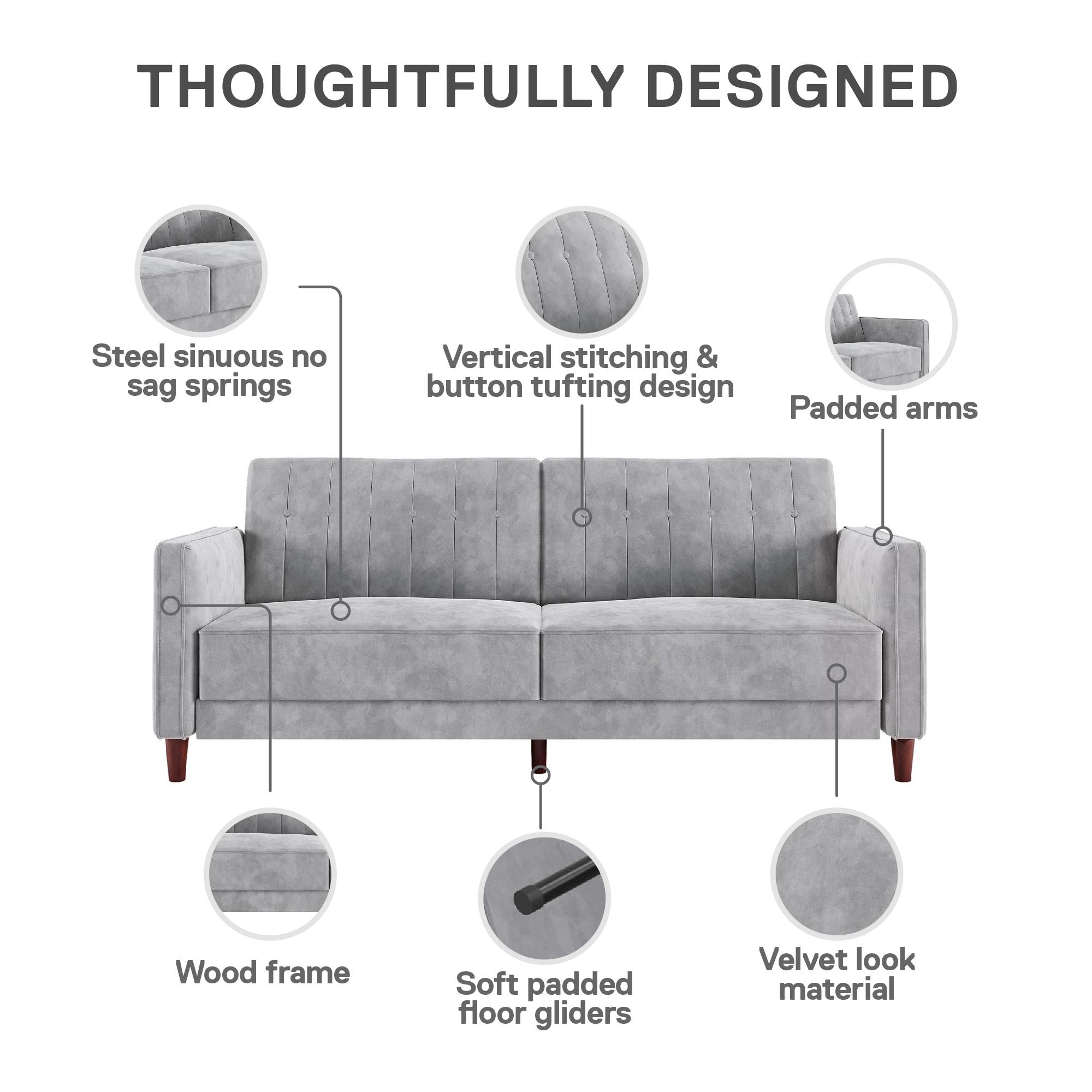 DHP Pin Tufted Futon Sofa Bed - Light Gray