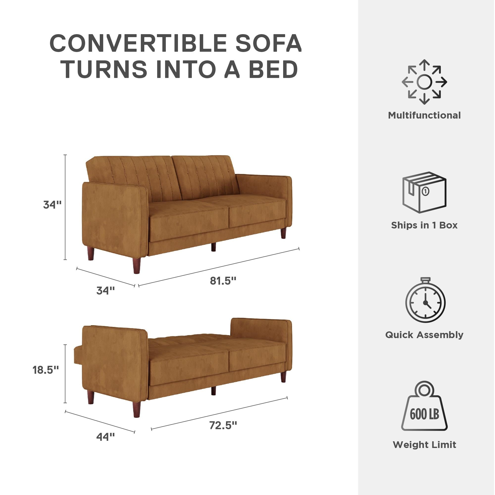 DHP Pin Tufted Futon Sofa Bed - Rust